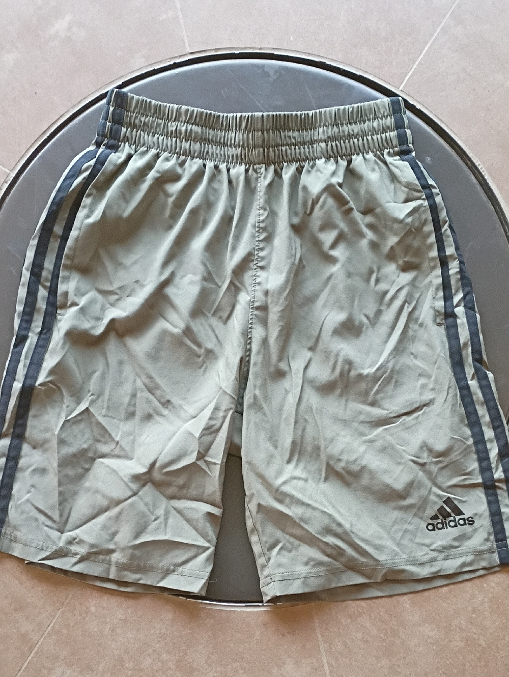 adidas Men's Olive Athletic Shorts with Navy Side Stripes